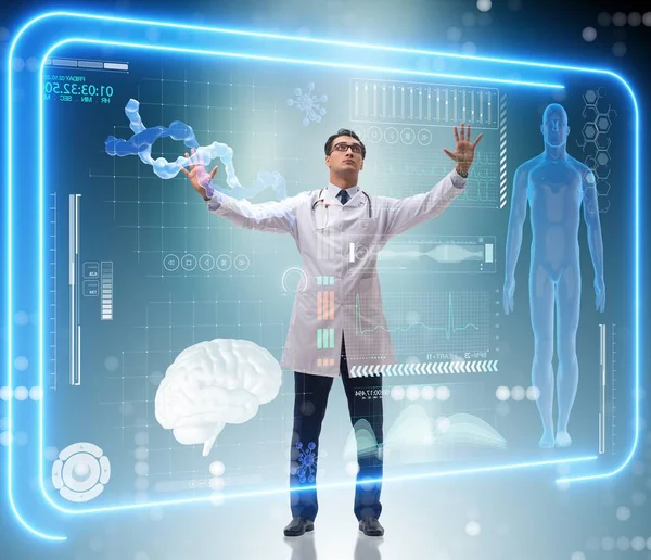Docteur en concept médical futuriste en appuyant sur le bouton — Photo