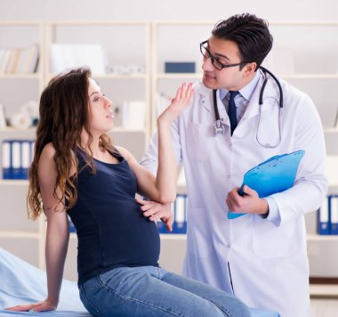 Doktor hamile kadını muayene ediyor.