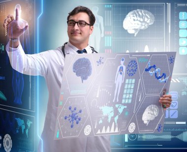 Genç erkek doktor fütüristik tıbbi kavram