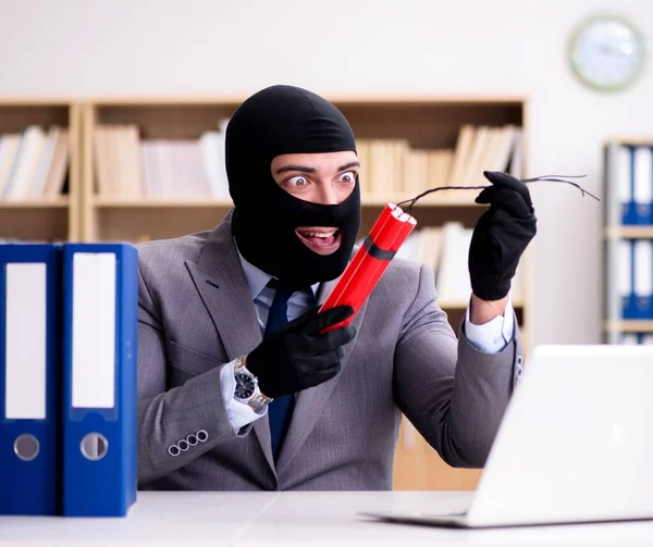 Criminal businessman with dynamite in the office — Stock Photo, Image