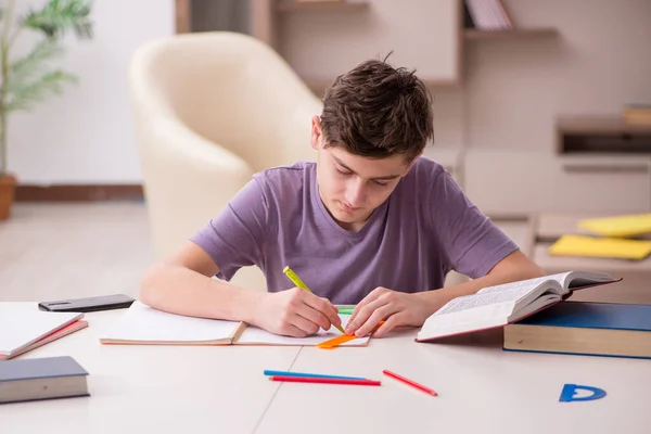 Colegial preparándose para los exámenes en casa —  Fotos de Stock