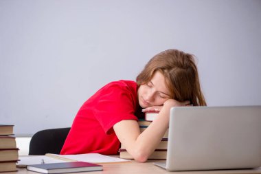 Sınavlara hazırlanan genç bir kız öğrenci.