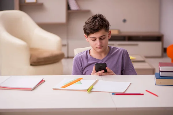 Colegial preparándose para los exámenes en casa —  Fotos de Stock