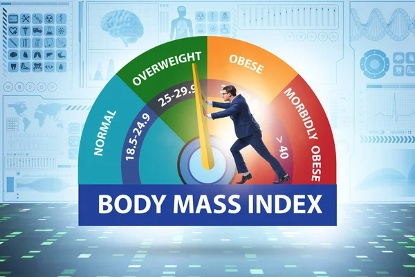 Concepto de IMC - índice de masa corporal con el hombre —  Fotos de Stock