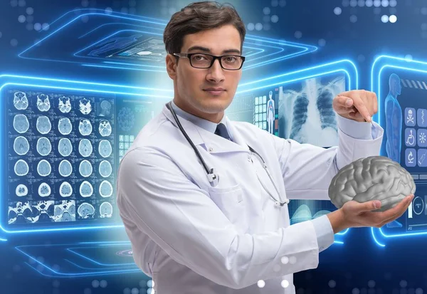 แพทย์ชายที่มีสมองในแนวคิดทางการแพทย์ — ภาพถ่ายสต็อก