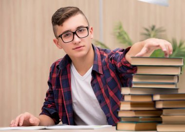 Okul sınavlarına hazırlanan genç bir öğrenci.