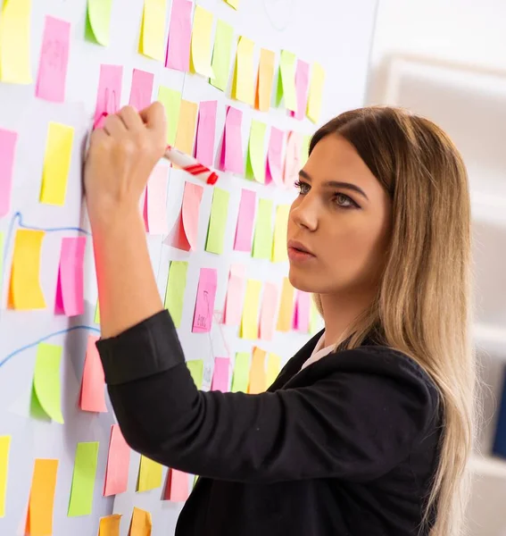 Die junge schöne Geschäftsfrau in widersprüchlichen Prioritäten — Stockfoto