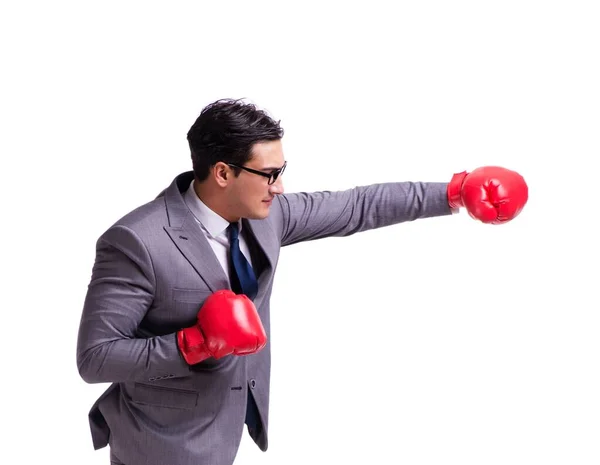 Businessman boxing isolated on the white background — Stock Photo, Image