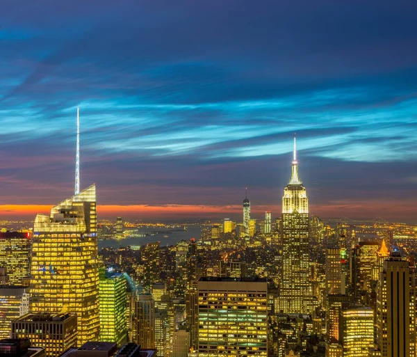 Вид на Нью-Йорк Манхэттен во время заката солнца — стоковое фото