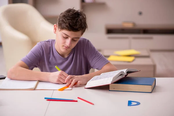 Écolier se préparant pour les examens à la maison — Photo