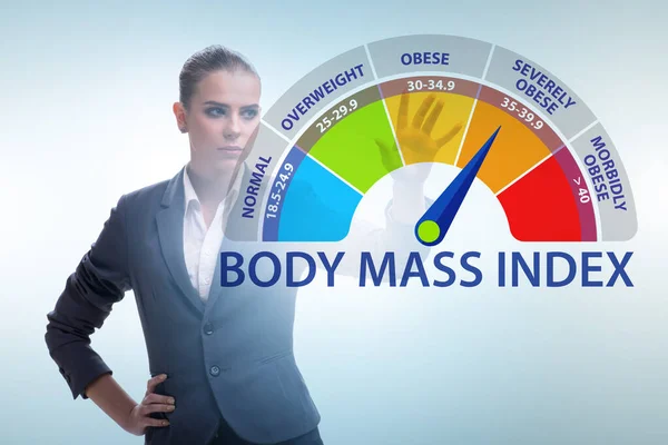 Concepto de IMC - Índice de masa corporal con nutricionista — Foto de Stock