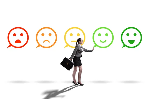 Ilustração do feedback do cliente com rostos e empresária — Fotografia de Stock