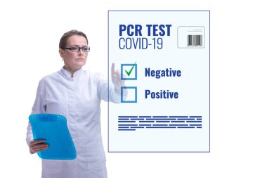 İş kadını ile Coronavirus covid-19 testi kavramı