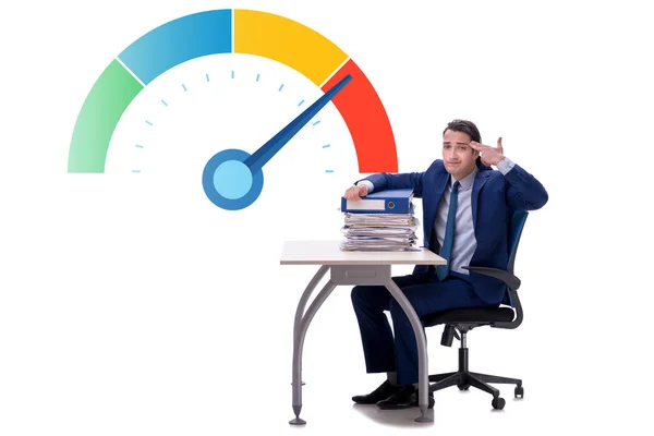 Businessman with meter measuring his stress level — Stock Photo, Image