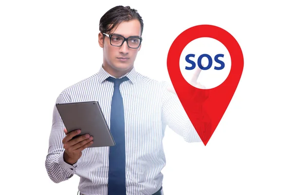 Podnikatel stiskne tlačítko SOS v případě nebezpečí — Stock fotografie