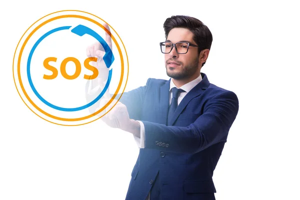 Empresário pressionando o botão SOS em caso de perigo — Fotografia de Stock