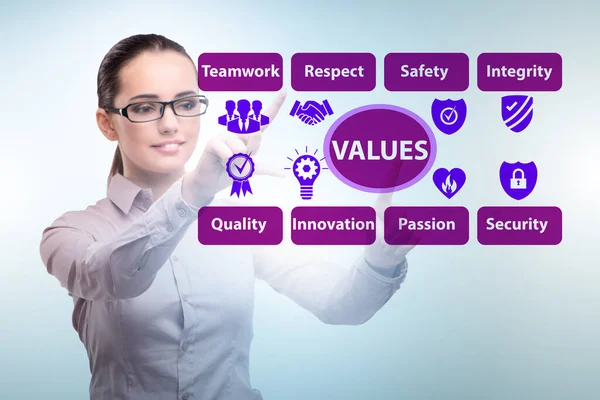 Businesswoman in the corporate values concept — 图库照片