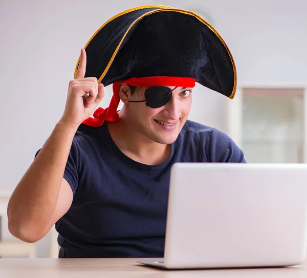 Digital security concept with pirate at computer — Stock Photo, Image