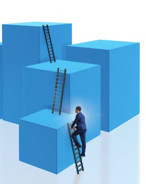 Bloğun tepesindeki işadamı beyazda izole edildi