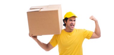 Kutulu genç erkek kurye.