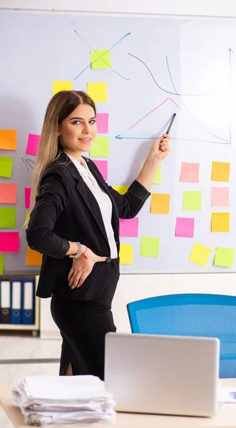 La joven hermosa empresaria en conflicto prioridades conce — Foto de Stock