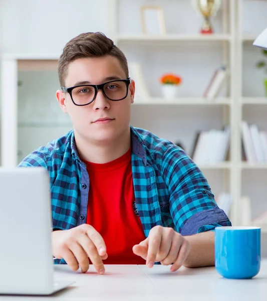Junger Teenager bereitet sich am Schreibtisch im Haus auf Prüfungen vor — Stockfoto