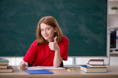 Sınavlara hazırlanan genç bir kız öğrenci.