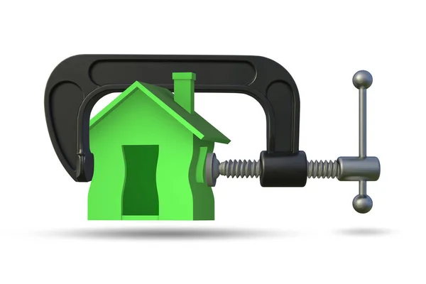 Immobilienhypothekenkonzept mit Haus und Laster - 3D-Rendering — Stockfoto
