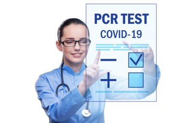 İş kadını ile Coronavirus covid-19 testi kavramı