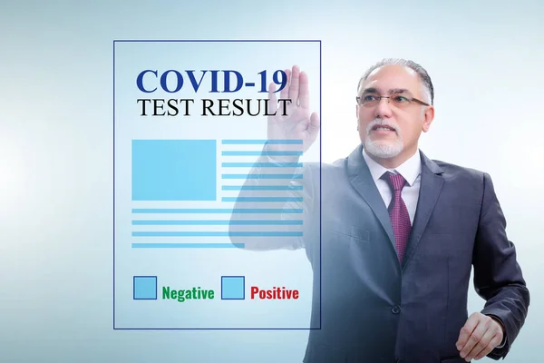 Pojęcie coronavirus covid-19 test z biznesmenem — Zdjęcie stockowe