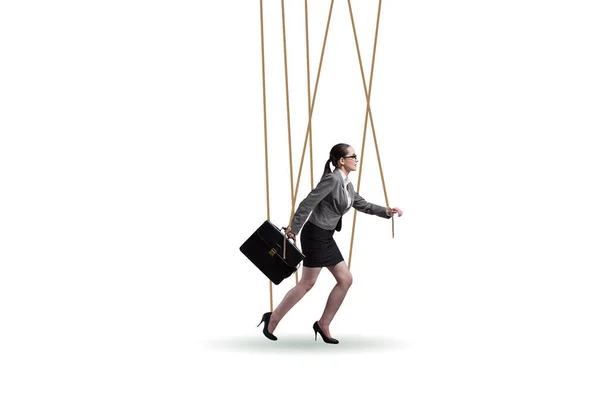 Businesswoman puppet being manipulated by ropes — Stock Photo, Image