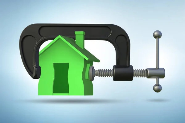 Concepto de hipoteca inmobiliaria con casa y vicio - 3d renderizado — Foto de Stock
