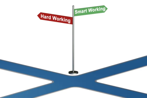 Crossroads of working smart or hard — Stock Photo, Image