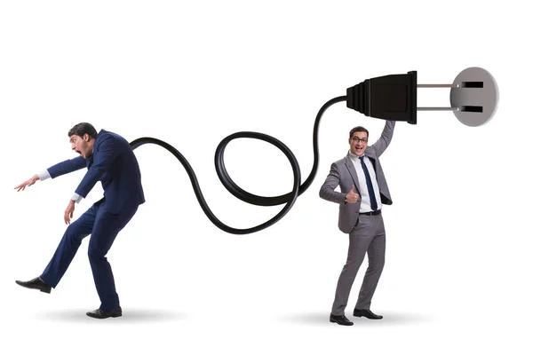 Businessman being powered by electric power — Stock Photo, Image