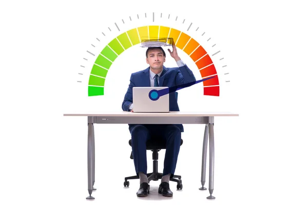 Businessman with meter measuring his stress level — Stock Photo, Image