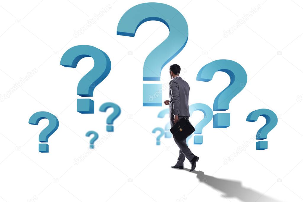 Concept of uncertainty with question and businessman