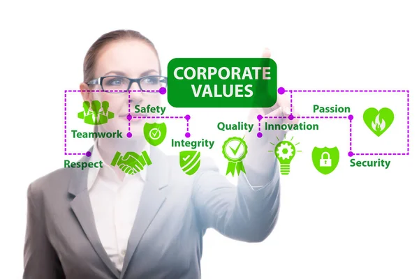 Üzletasszony a vállalati értékek koncepciójában — Stock Fotó