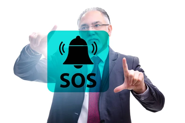 Üzletember megnyomja az SOS gombot veszély esetén — Stock Fotó