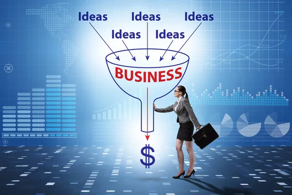 Businesswoman in ideas generation concept — Stock Photo, Image