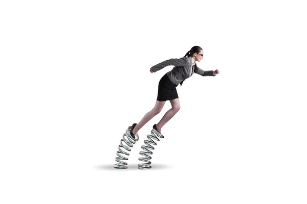 Empresário pulando alto em molas — Fotografia de Stock