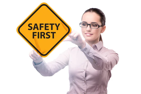 Safety first concept with businesswoman — Stock Photo, Image