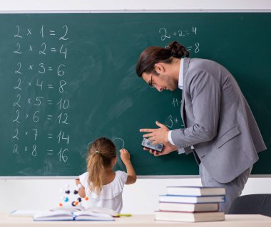 Öğretmenim ve genç kız sınıfta.