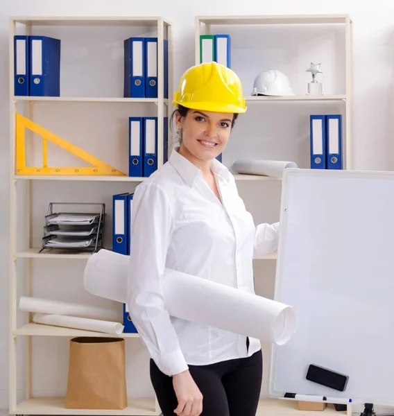 Den kvinnliga arkitekten som arbetar på kontoret — Stockfoto
