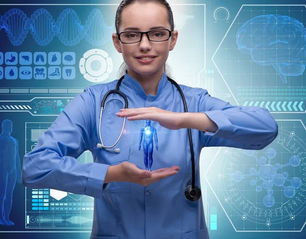 หมอผู้หญิงในแนวคิดทางการแพทย์ในอนาคต — ภาพถ่ายสต็อก