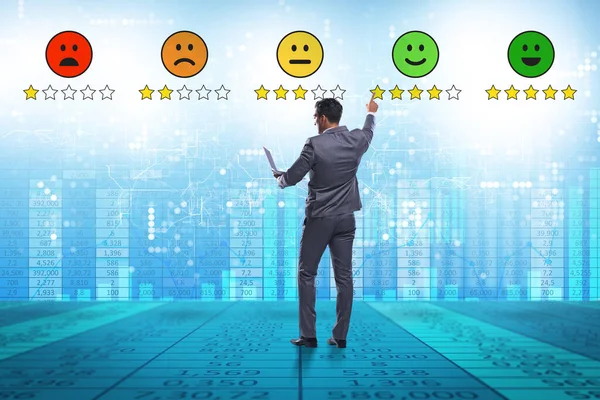 Illustration of customer feedback with faces and businessman — Stock Photo, Image