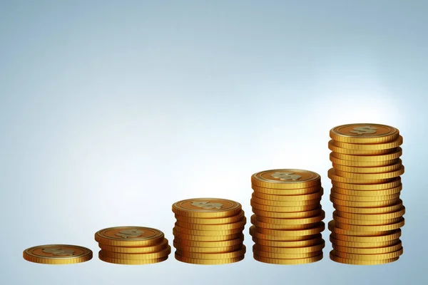 Pile di monete d'oro in crescita - rendering 3d — Foto Stock