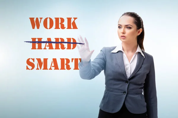 Businesswoman in working smart not hard concept — Stock fotografie