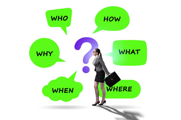 Концепция многих вопросов с предпринимательницей