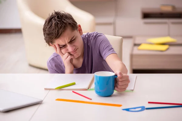 Colegial preparándose para los exámenes en casa — Foto de Stock