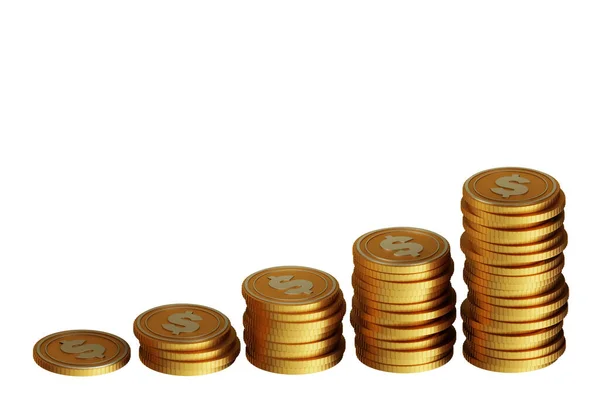 Stacks of growing gold coins - 3d rendering — Stock Photo, Image